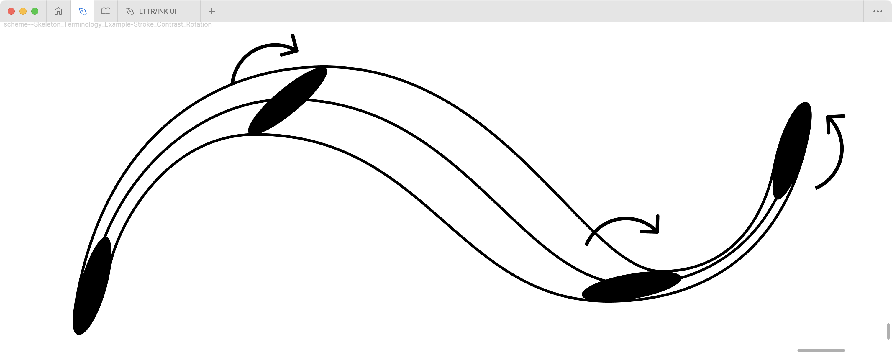 Rotation is the contrast produced by the rotation of a pen. In skeleton type design, the rotation effect is achieved by various angles of imprint.