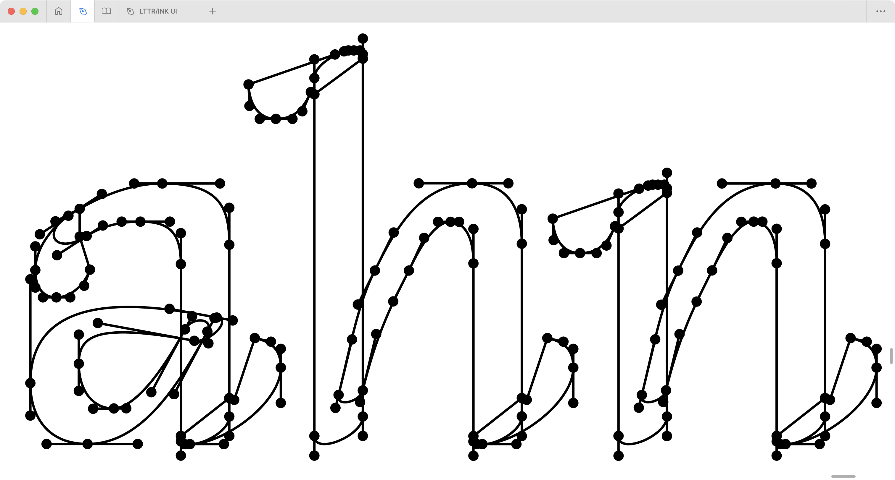 The final result after converting strokes to outlines for font production. Individual components can be merged into single outline shapes.