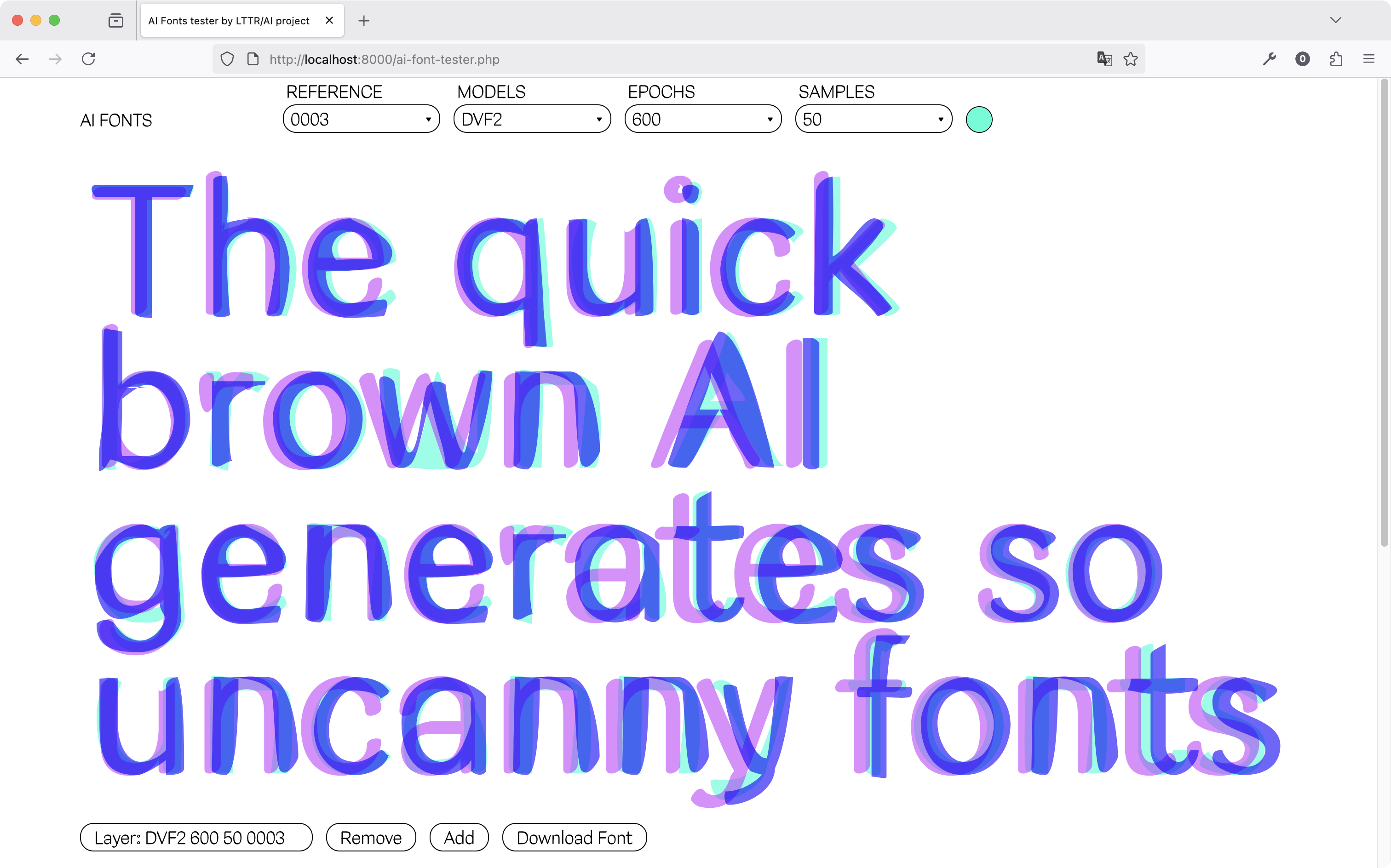 Figure presents font tester of the fonts generated during this project. You can find it at https://lttrface.com/ai-font-tester